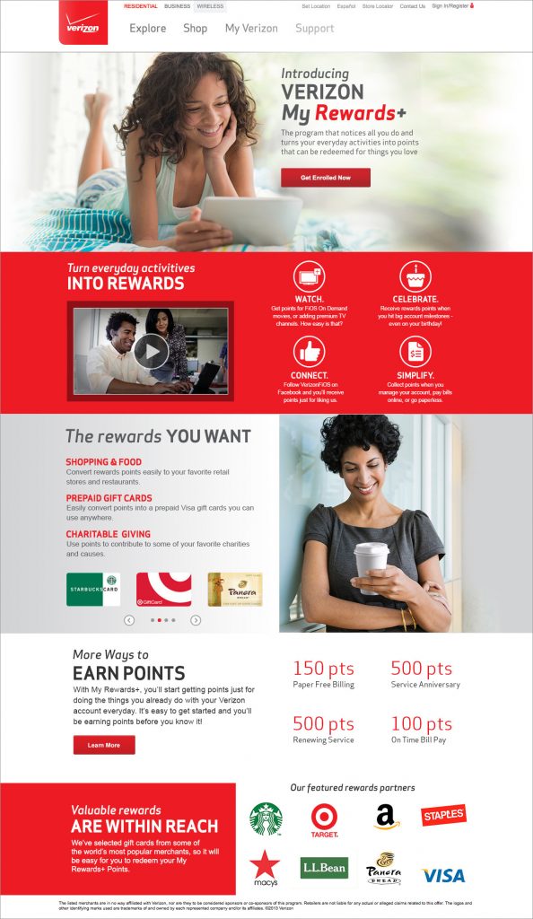 Verizon MyRewards+ Site Desktop Screen