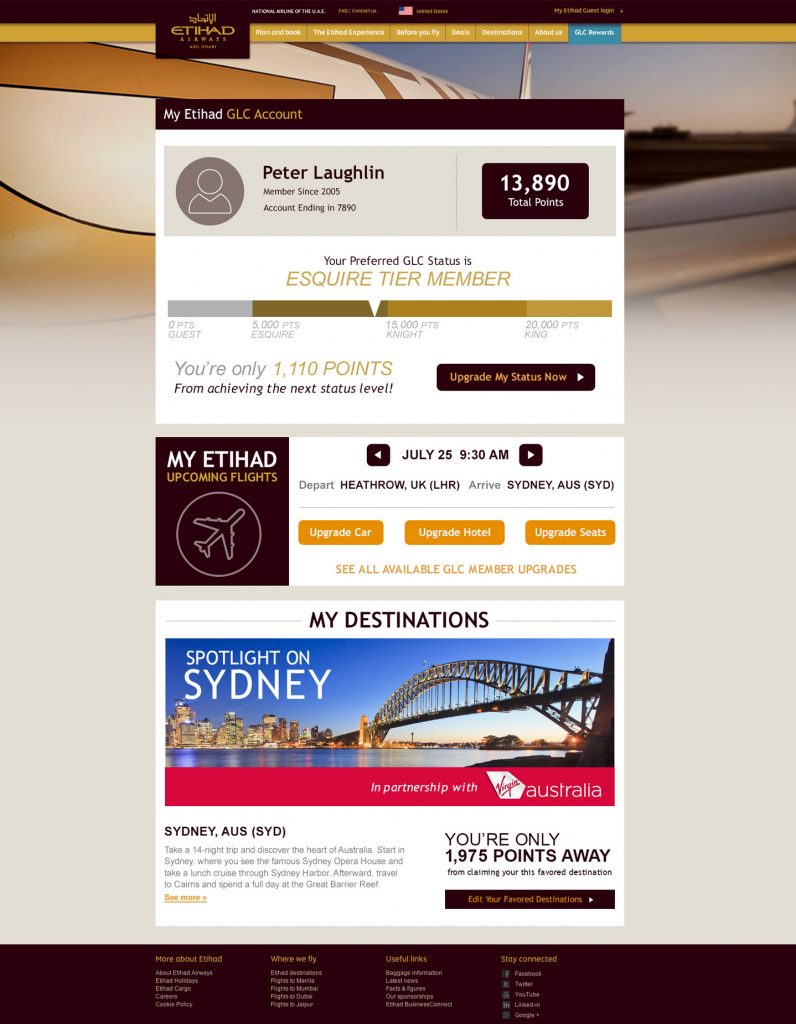 Etihad Air Rewards Account Page