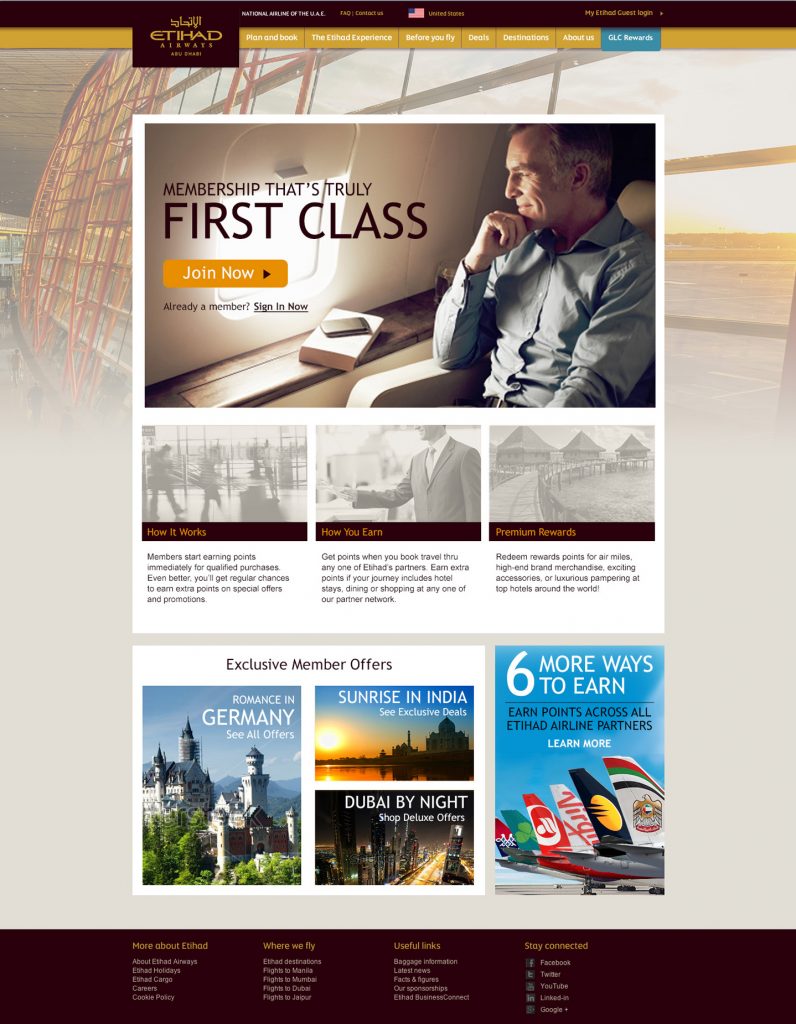 Etihad Air Rewards Landing Page