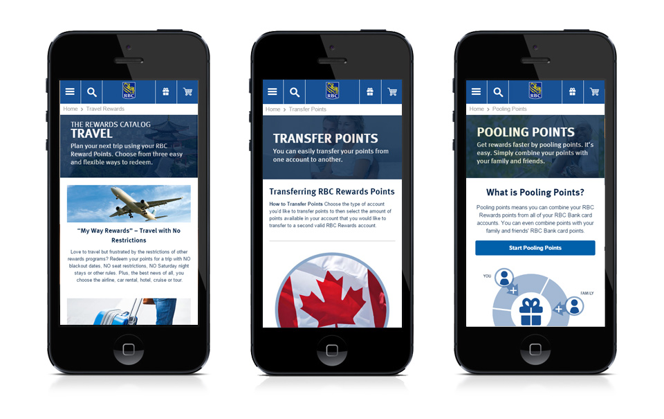 RBC Rewards Site Mobile Screens