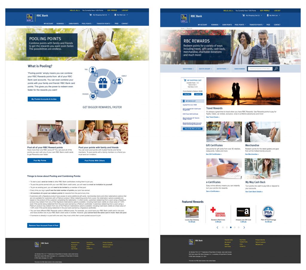 RBC Rewards Site Desktop Screens