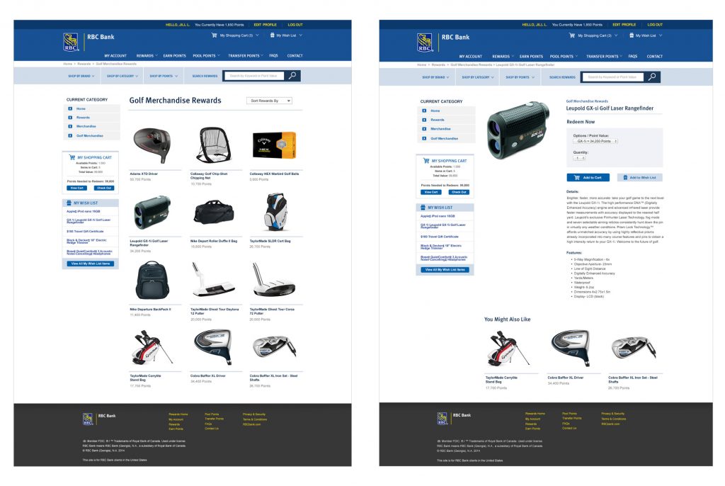 RBC Rewards Site Desktop EComm Screens