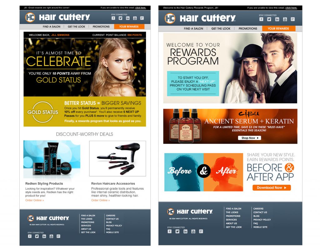 Hair Cuttery Rewards Email Campaigns