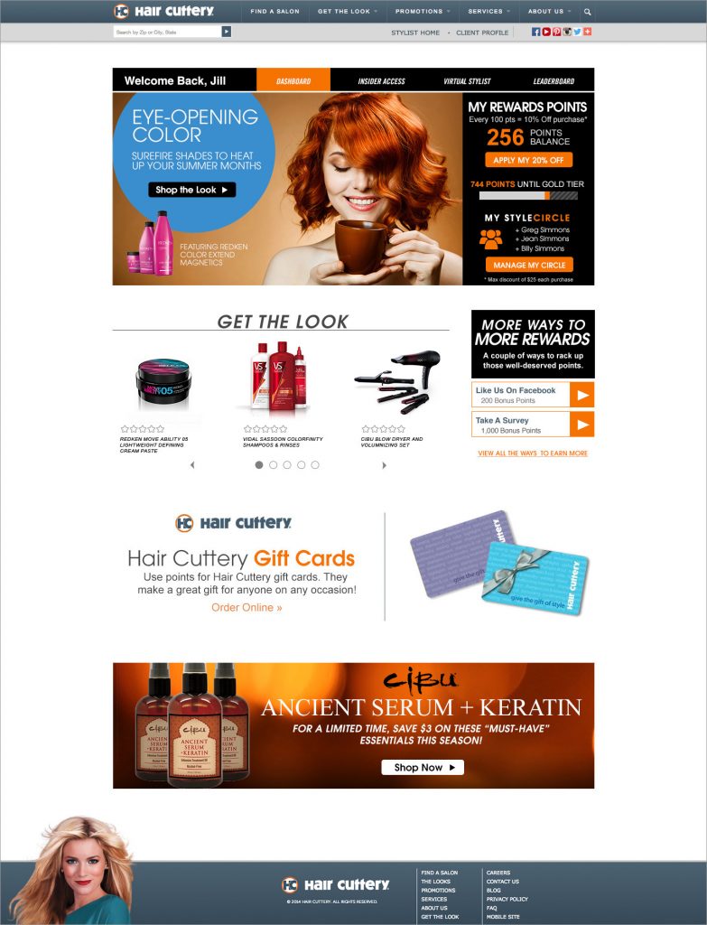 Hair Cuttery Rewards Site Desktop