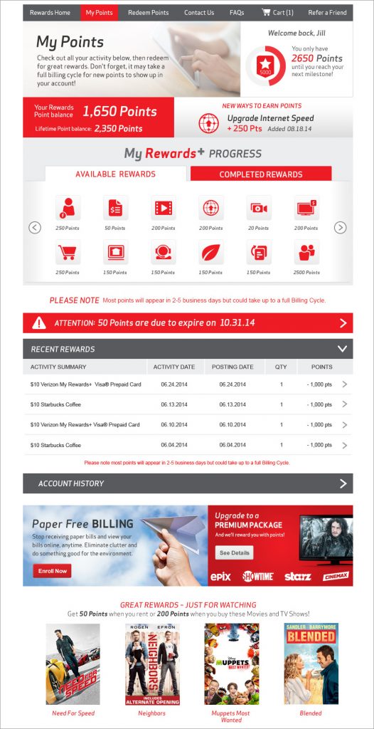 Verizon MyRewards+ Site Desktop Account Screen 